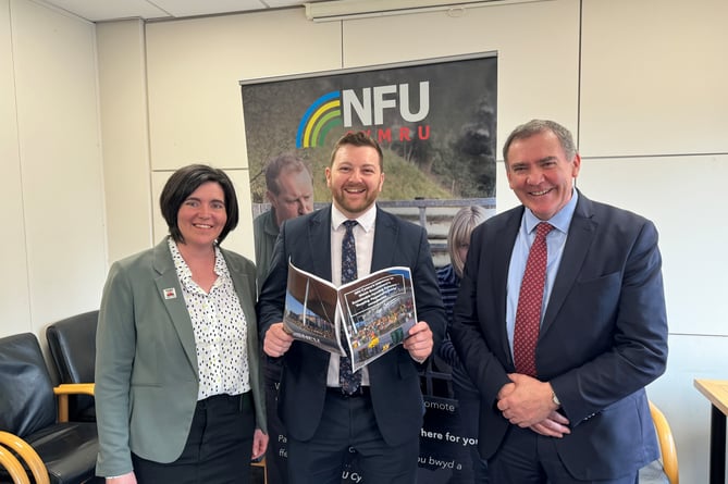 Shadow Rural Affairs Minister and event sponsor Samuel Kurtz MS pictured with NFU Cymru Deputy President Abi Reader and NFU Cymru President Aled Jones