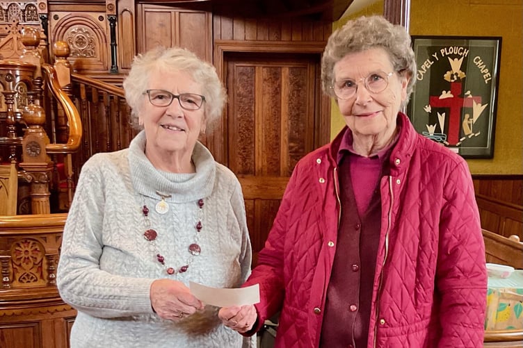 Club President Ann Bevan presenting the cheque to charity representative Ann Payne