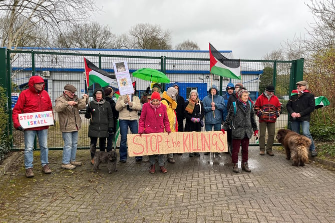 A demonstration held outside of a Presteigne business took place last week to demand answers regarding weapons and equipment supplied to Israel during the Israel-Gaza conflict. 