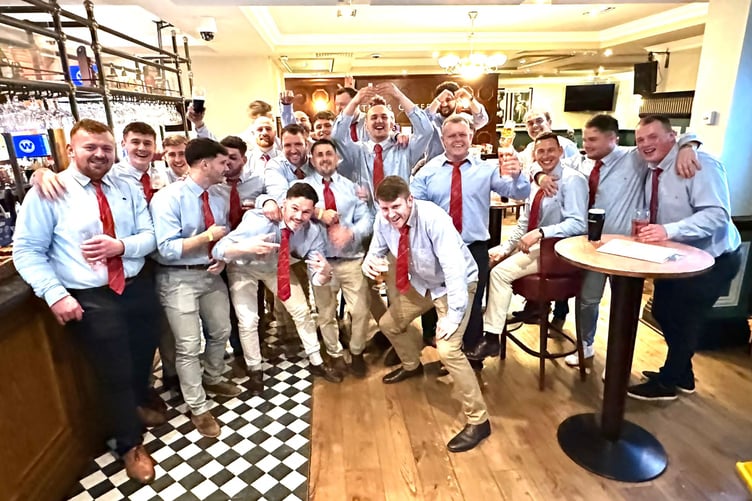 The Drovers celebrate their Premiership Cup win over Merthyr