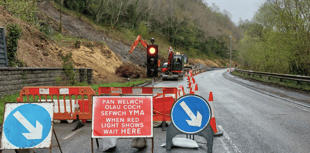 A4067 back open under temporary traffic management following landslide