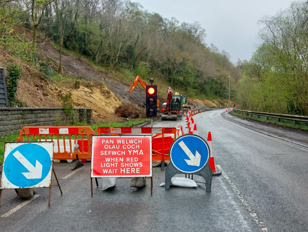 A4067 back open under temporary traffic management following landslide
