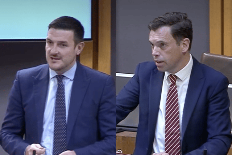 MS for Brecon and Radnorshire James Evans (left) quizzes Transport Secretary, Ken Skates on public transport in rural Wales