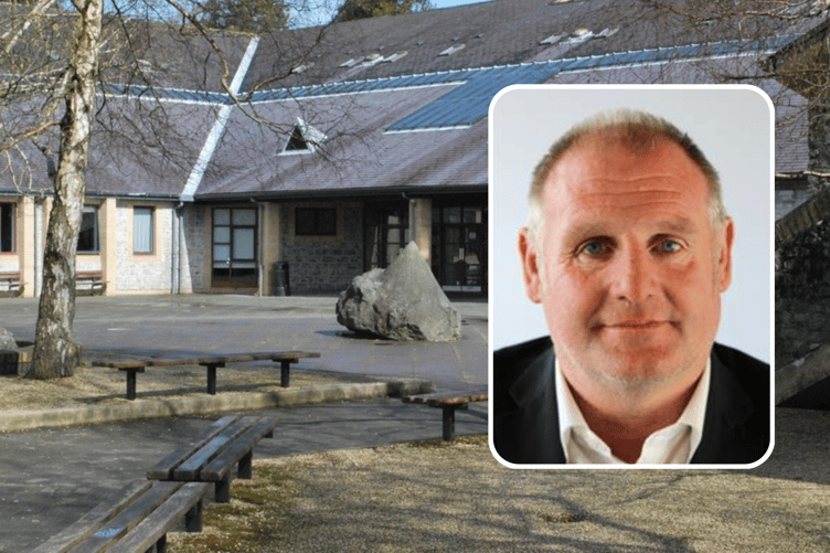 Ysgol Calon Cymru, Builth Campus. Inset is Cllr Gwynfor Thomas