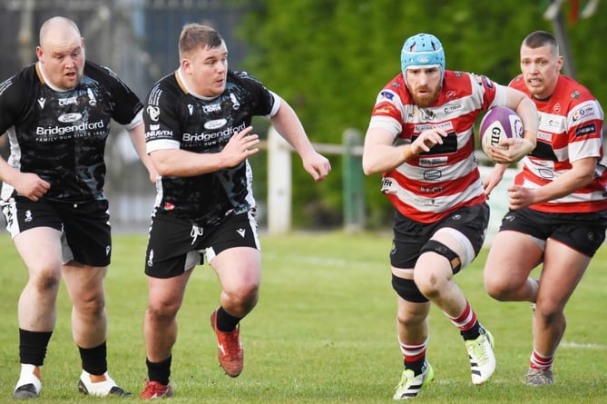 Flanker Stuart Worrall on the charge for Llandovery 
