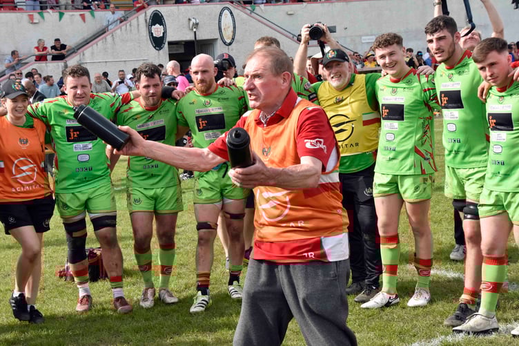 The traditional team talk after winning the match