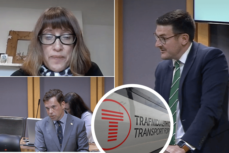 Jane Dodds, James Evans and Ken Skates discussing rural rail travel at the Senedd