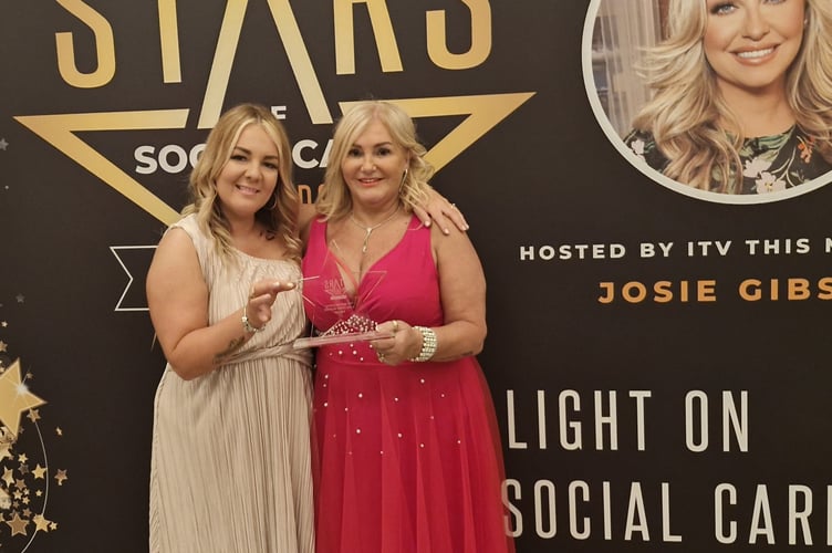 Emma Arnold (l) and Carol Morgan (r) with her Stars of Social Care Award.