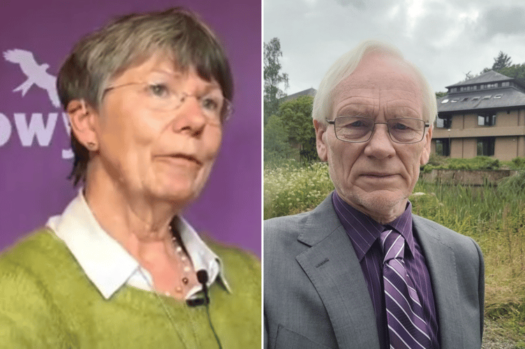 Left is Cllr Jackie Charlton and right is Chris Marsden, who took his campaign to get Powys County Council to unblock minor roles to a full council meeting at county hall