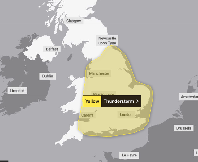 Weather warning issued for Thursday