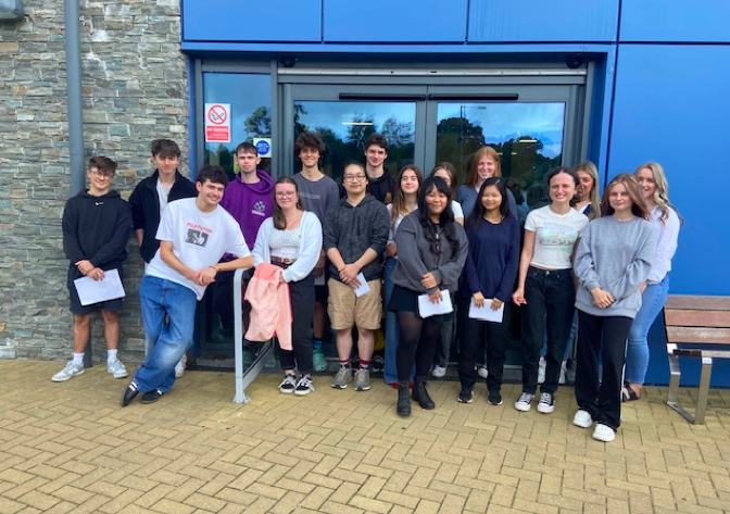 Pupils on results day at Brecon High School