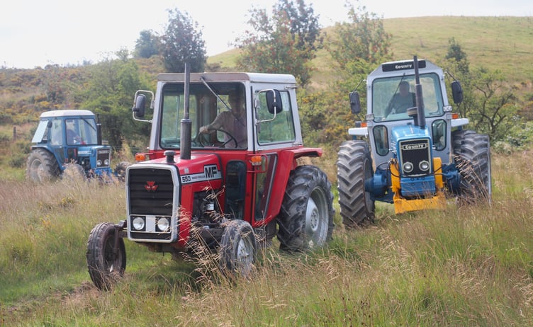 Dave Connelly of Rhayader in his MF550 leading Raymond Rees from St Harmon with his County 1174