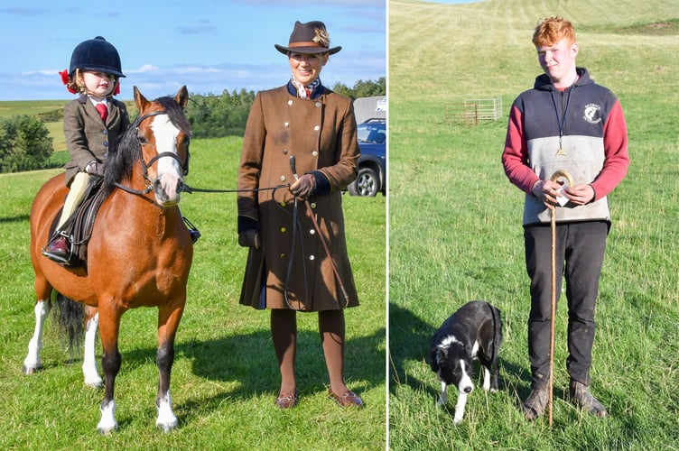 Left is overall pony championship winner Sarah Phillips with her daughter Franky on Torcoed Dwynwen and right is sheepdog trials young handler, Lewis Bevan