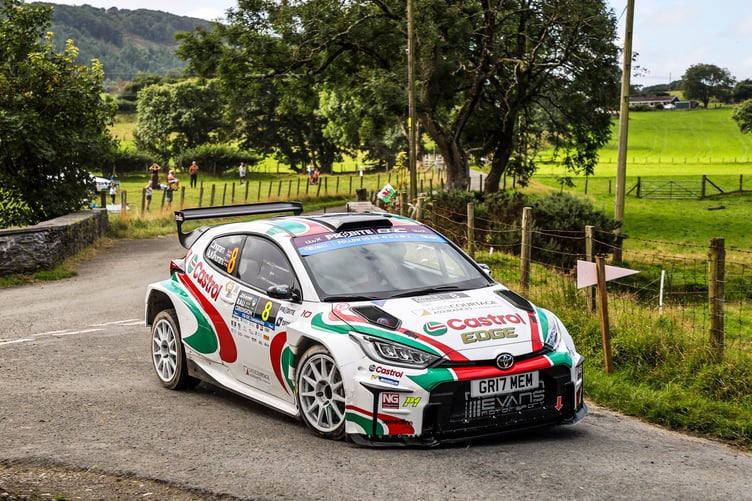 Winner of day one of the British Championship - Nicky Grist Rally winner Chris Ingram and Alex Kihurgani
