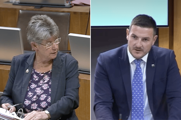 Left is Jane Hutt MS and right is James Evans MS in the Senedd chamber