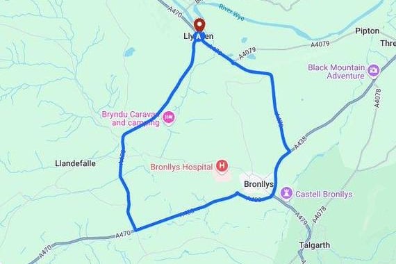 The A470 is closed in both directions at Llyswen