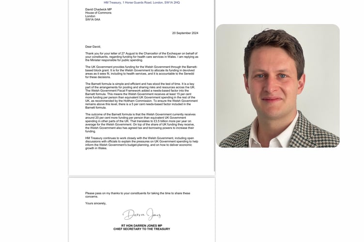 Back in August, David Chadwick, MP for Brecon, Radnor and Cwm Tawe made an urgent request to Chancellor Rachel Reeves for more healthcare funding to safeguard local NHS services. He has now had a response.