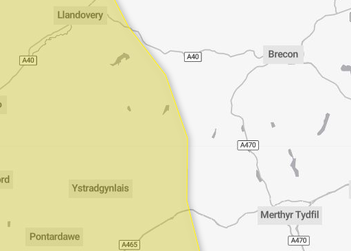Weather warning issued over parts of Powys for strong winds