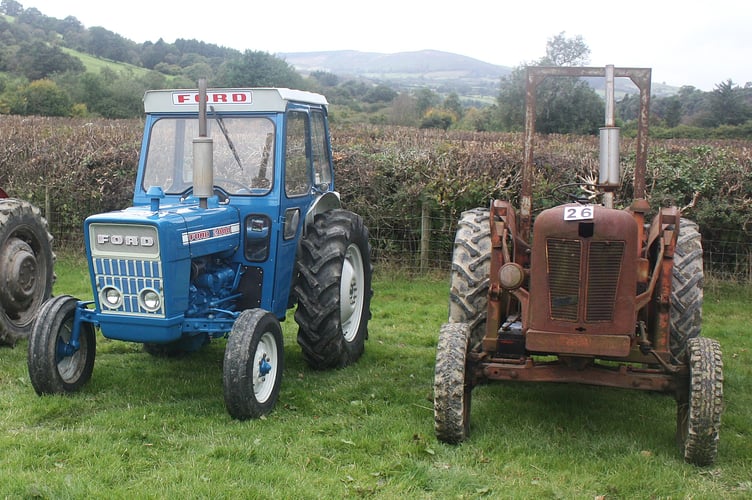 John Baker's Ford 2000 which won the best restored classic tractor on left with Mathew Morgan's David Brown on right