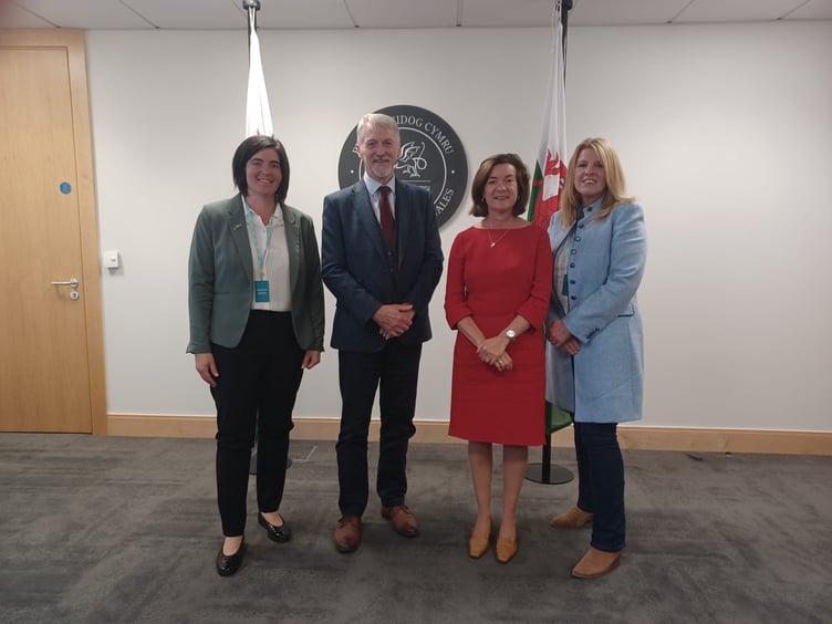 NFU Cymru Deputy President Abi Reader, Deputy First Minister and Cabinet Secretary for Climate Change and Rural Affairs, Huw Irranca-Davies, First Minister of Wales Eluned Morgan, and NFU Cymru LFA Board Chair, Kath Whitrow