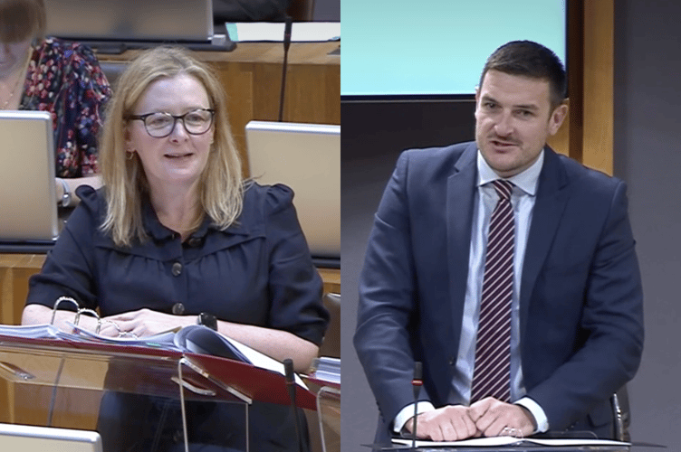 Left is Local Government Secretary, Jayne Bryant MS and right is Brecon and Radnorshire MS, James Evans in the Senedd last week