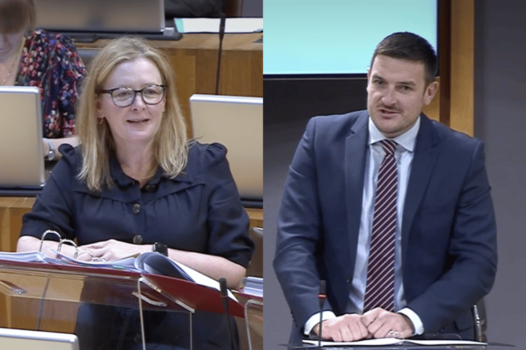 Left is Local Government Secretary, Jayne Bryant MS and right is Brecon and Radnorshire MS, James Evans in the Senedd last week