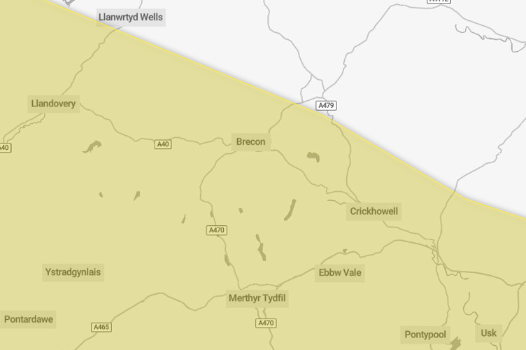 The warning covers Brecon, Crickhowell, Llandovery and the entirety of the Swansea Valley