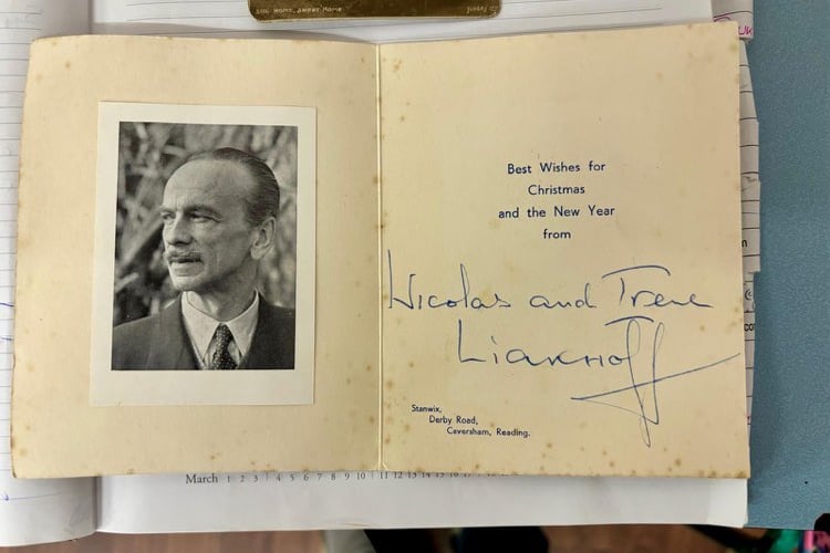 The inside of the Christmas card from Nikolai Liakhoff