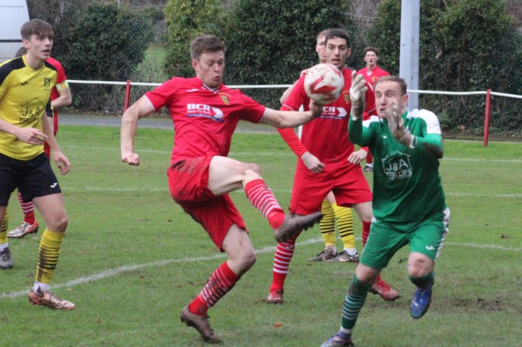 Brecon Corries in action during their 6-0 victory over Undy Athletic 