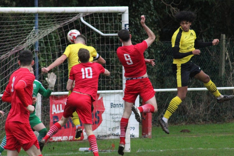 Joel Evans heads home his first of five goals
