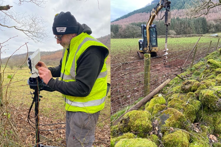 Left is a splicing technician at work and right is a polling contractor carrying out fibre broadband installation in Dyffryn Crawnon