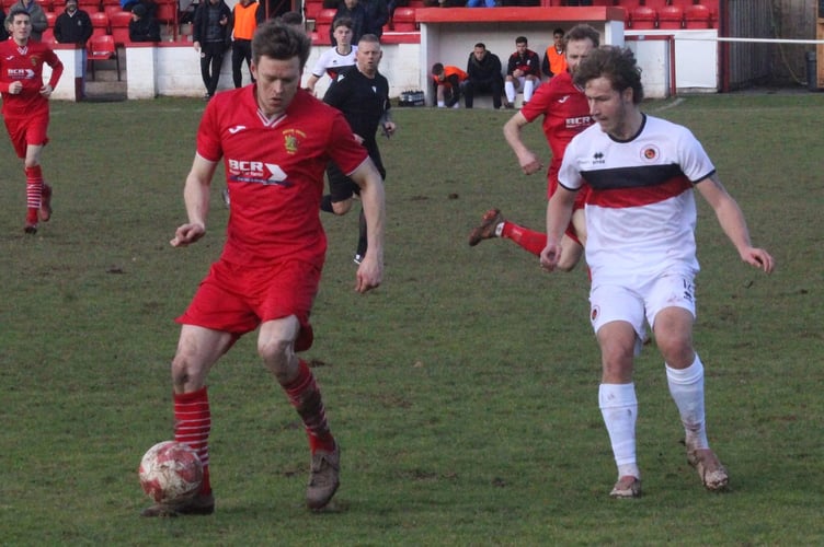Corries (in red) will next visit against Abergavenny Town on Friday night