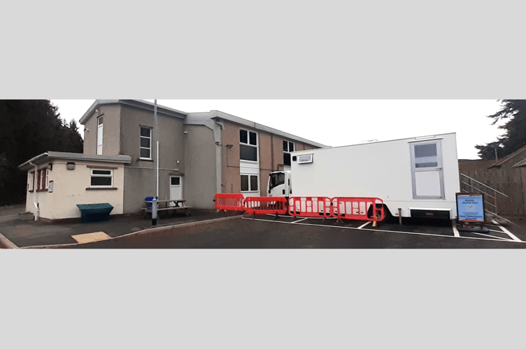 Powys Teaching Health Board's temporary mobile dental unit at Bronllys Community Hospital