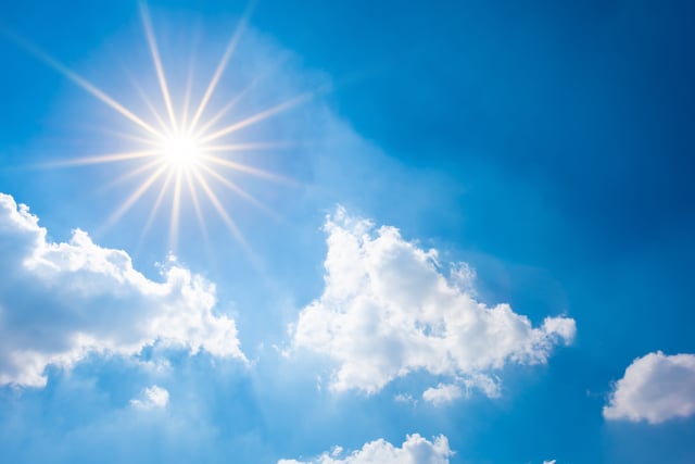 Sunny day with gentle breezes and minimal chance of rain