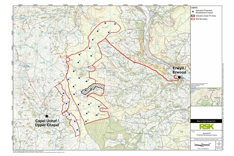 The site layout for the proposed Parc Ynni Banc y Celyn energy park