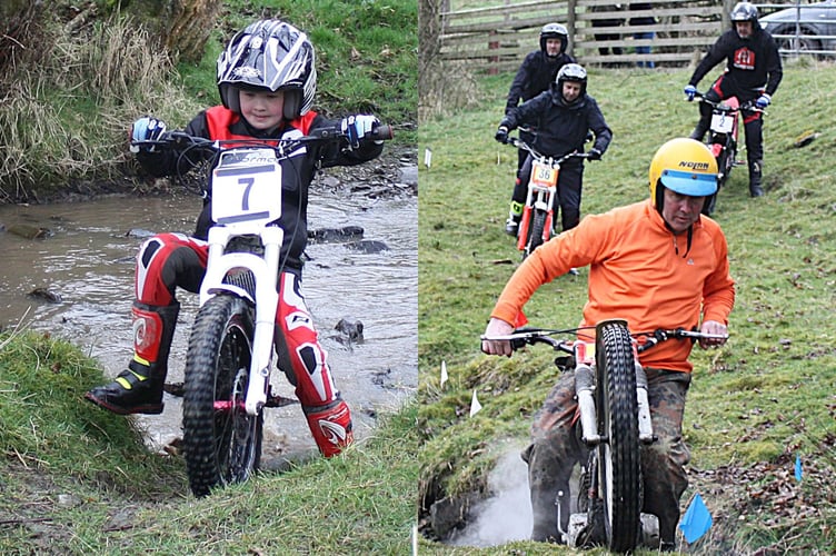 Left is Harry Furber climbing out of the stream and right is twinshock winner Stuart Ruell, of Presteigne