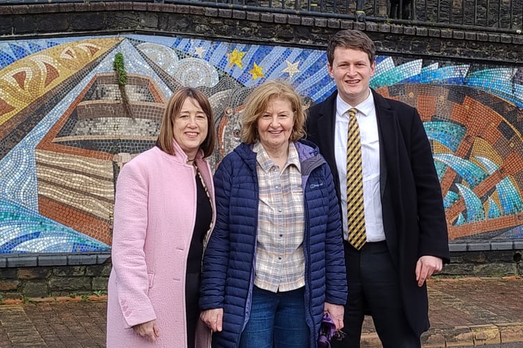 Cllr Susan Grounds (centre) with Jane Dodds MS and David Chadwick MP