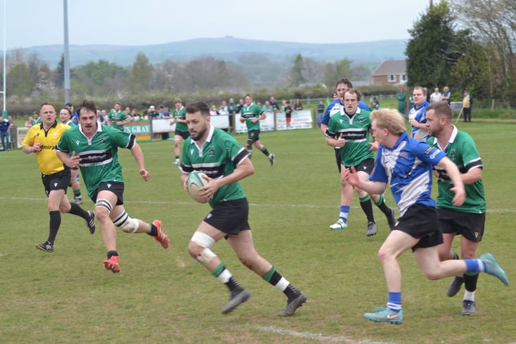 Skipper Jack Williams celebrates scoring Gwernyfed’s 100th league try
