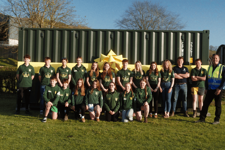 Members of Aberedw YFC gather to welcome their new storage container