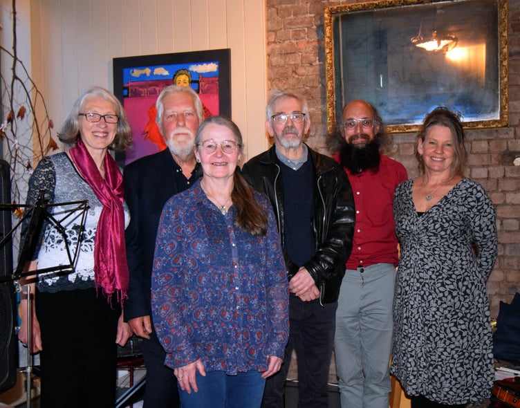 Local performers, left to right: Penny Nicholson, Paul Jays, Catherine Smedley, Simon Rae, Dr Jo Botting and Michelle Pearce