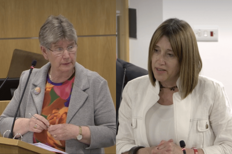 Trefnydd Jane Hutt (left) and Mid and West Wales MS Jane Dodds during a discussion at the Senedd