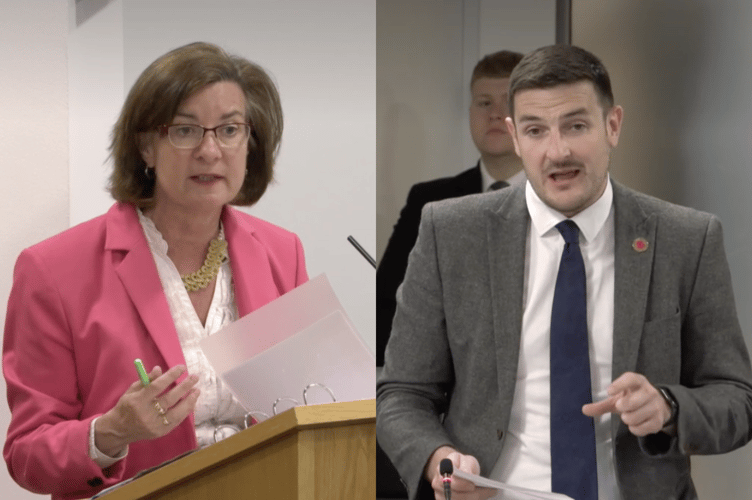 First Minister Eluned Morgan and Brecon and Radnorshire MS James Evans at the Senedd discussing mental health services