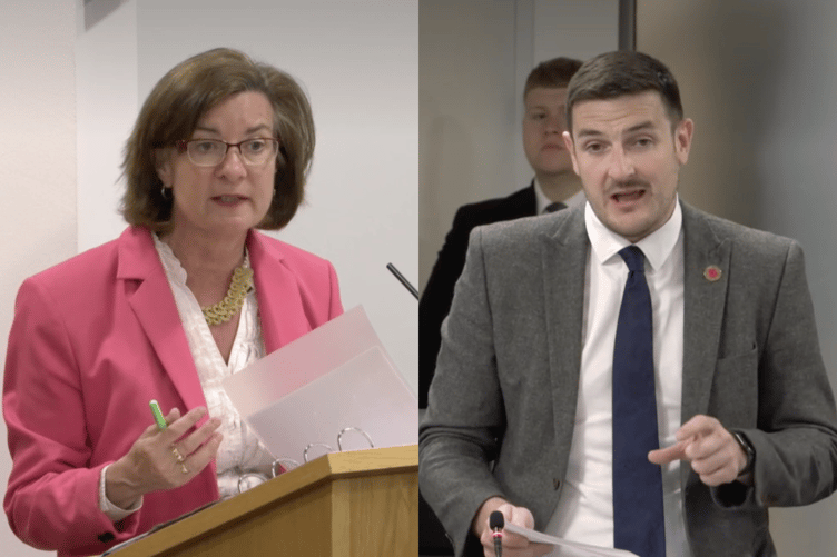 First Minister Eluned Morgan and Brecon and Radnorshire MS James Evans at the Senedd discussing mental health services