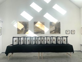 Beverley Thornley’s works on show at Niel Bally’s studio including the concertina artist book A Tale of Two Rivers