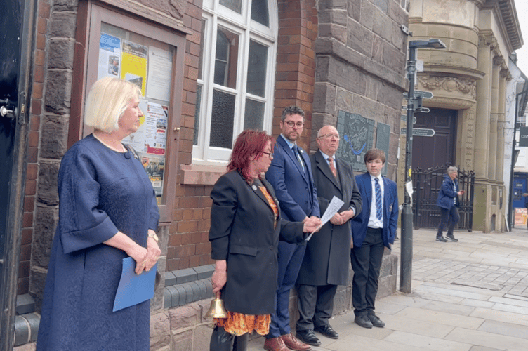 Cllr Marie Matthews delivers the VE Day 80 Proclamation at Brecon's Guildhall