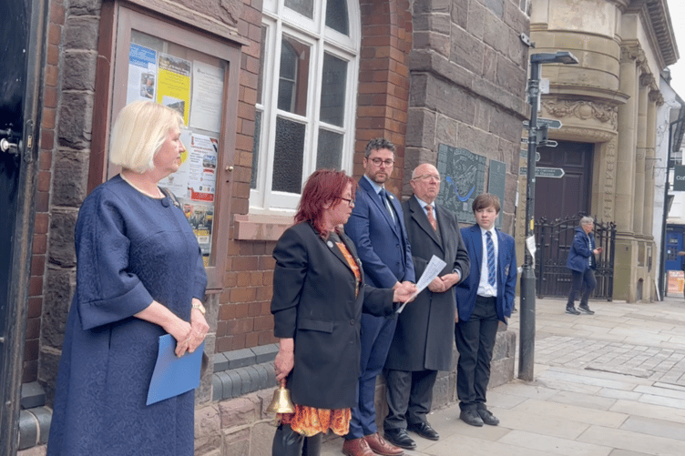 Cllr Marie Matthews delivers the VE Day 80 Proclamation at Brecon's Guildhall
