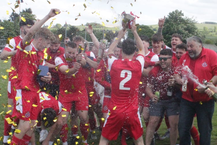Knighton Town celebrate their first Central Wales League title since the 1991/92 season