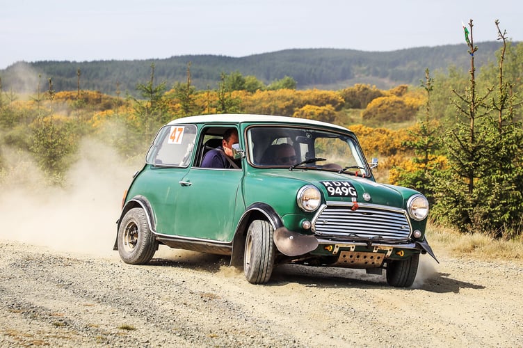 James Chappelle and Liam Griffiths tackle one of the loose surface Epynt tests in their Morris Mini