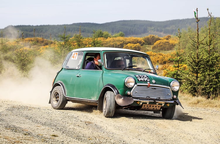 James Chappelle and Liam Griffiths tackle one of the loose surface Epynt tests in their Morris Mini