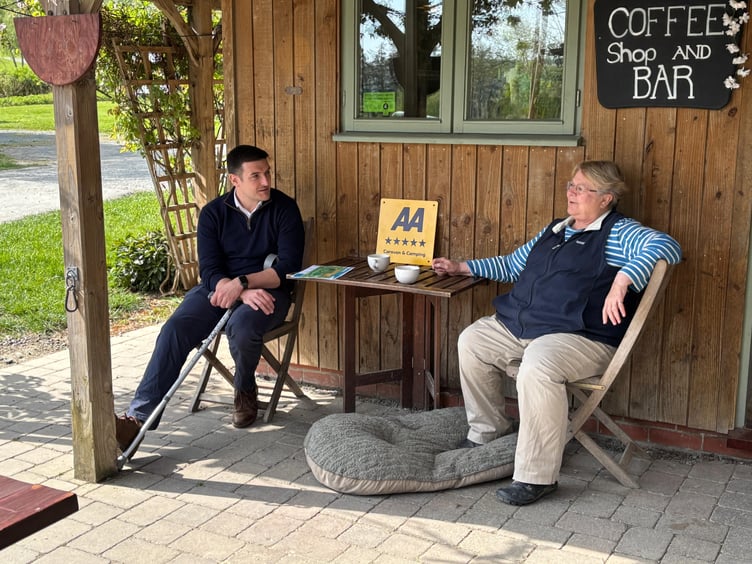 James Evans during a visit to Fforest Fields campsite in Hundred House